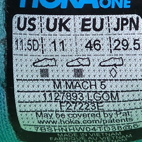 Hoka One One Mens Mach 5 1127893 LGOM Green Running Shoes Sneakers Size 11.5 D - Picture 9 of 16